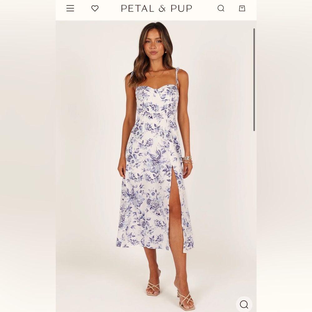 Petal & Pup White and Blue Floral Midi Dress